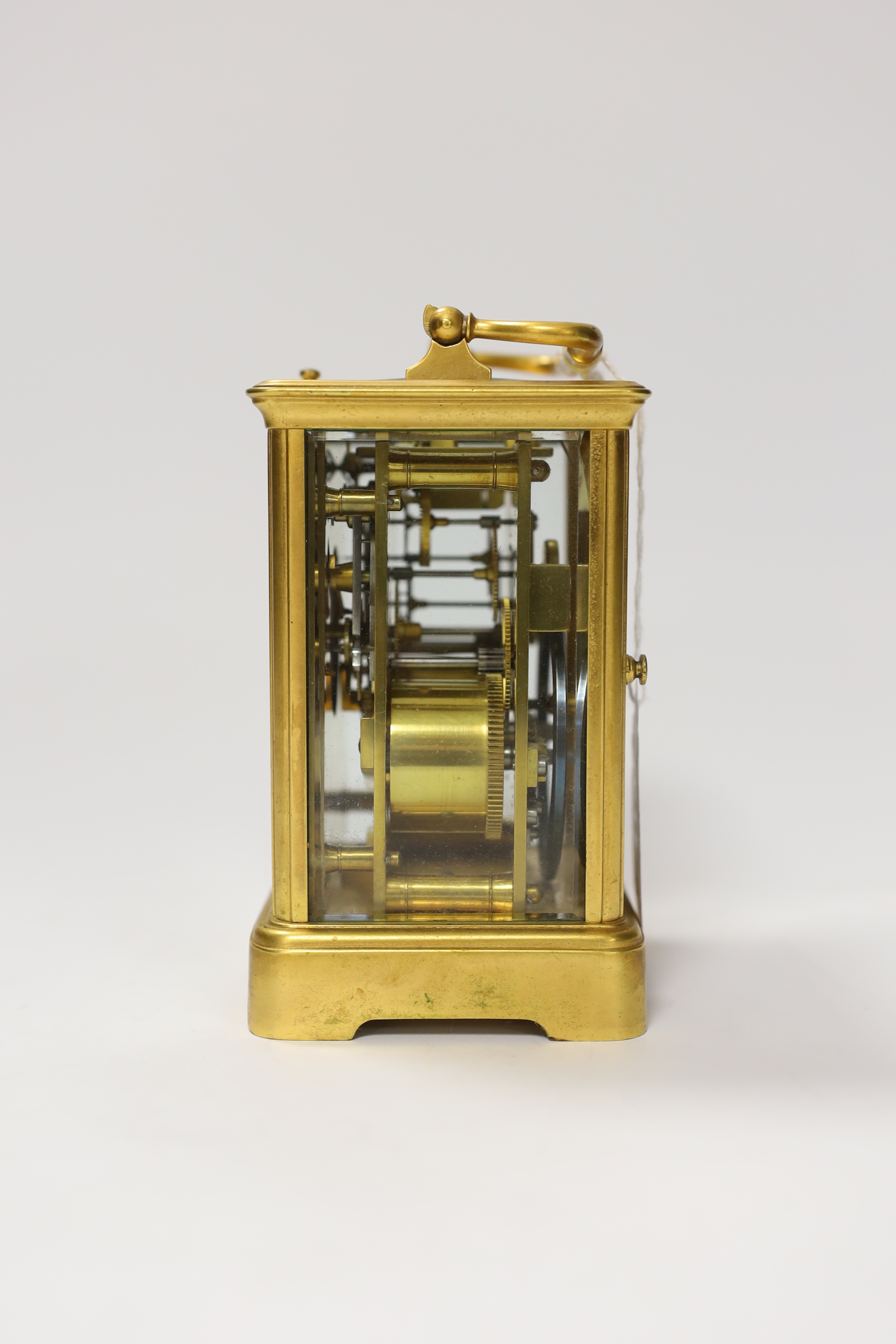 A gilt brass carriage clock with repeater, the dial inscribed Edward & Sons Glasgow, 18cm high